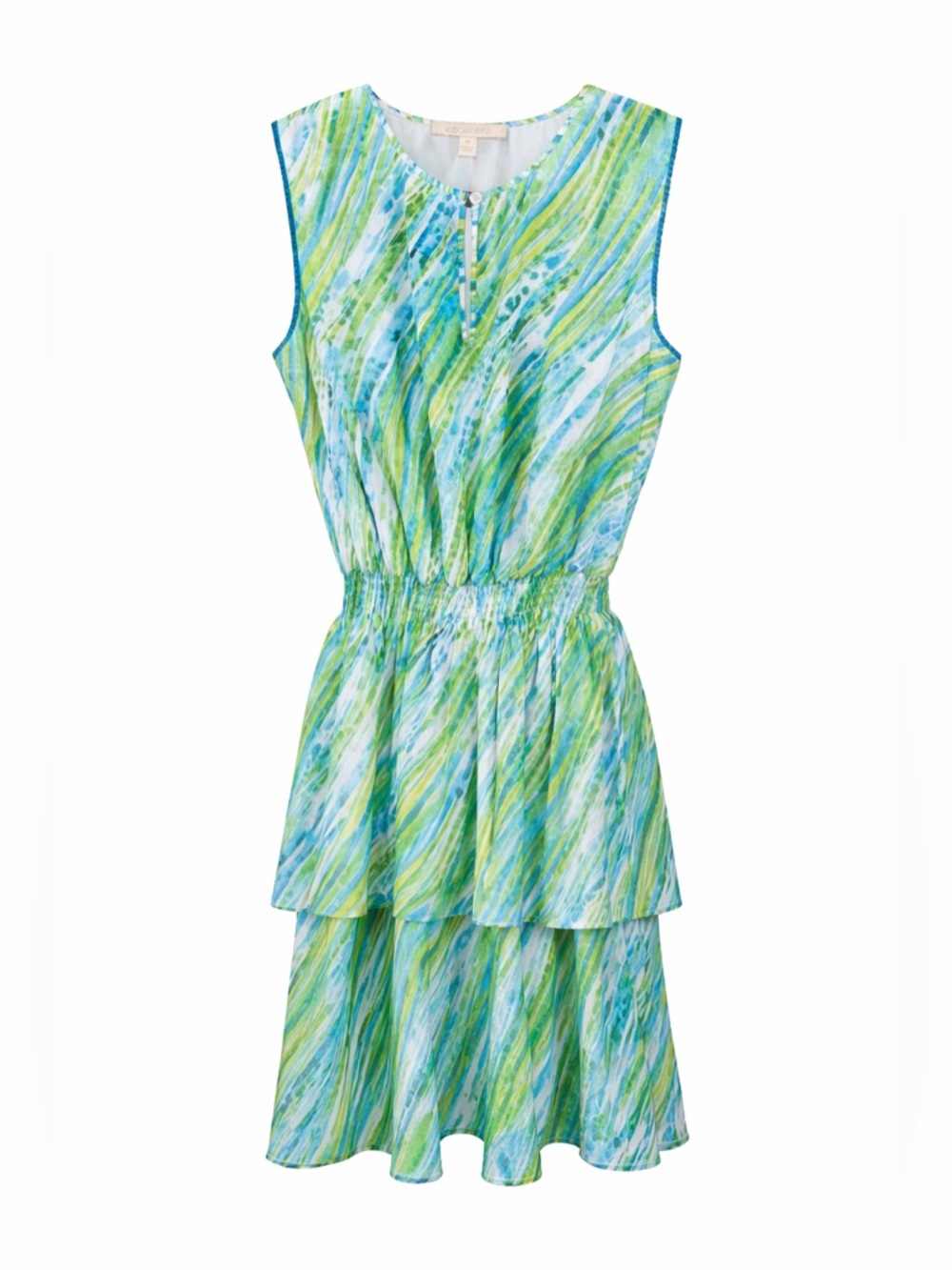 Etcetera Aqua Blue Green‎ Abstract Dress Coastal Resort Core Cinched-Sz 8